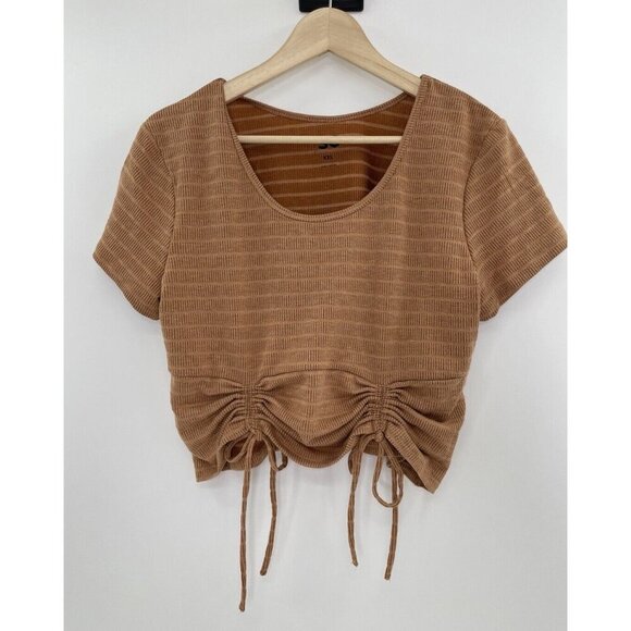 SO Junior’s Camel Brown Striped Textured Crop Top Blouse Shirt Size XXL Boho‎ - Picture 1 of 8